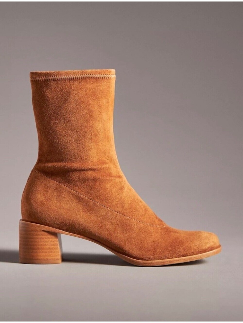 Reformation Louie Toasted Brown Suede Stretch Sock Booties Square Toe Size 8
